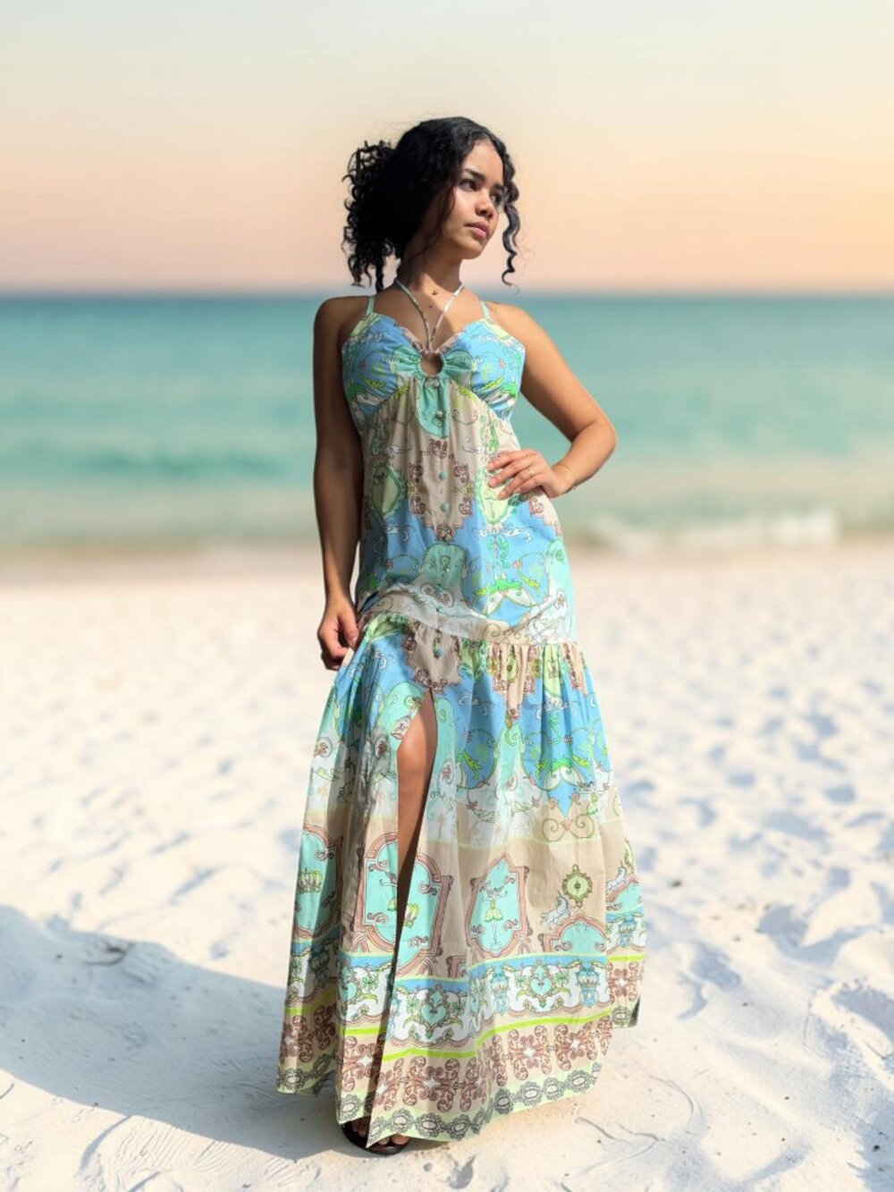 NWT Hale Bob Cotton Printed Maxi Dress Size S Pockets Resort Boho